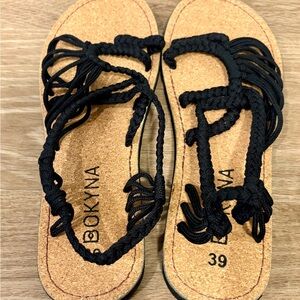 Bokyna Black Braided Sandals for Women